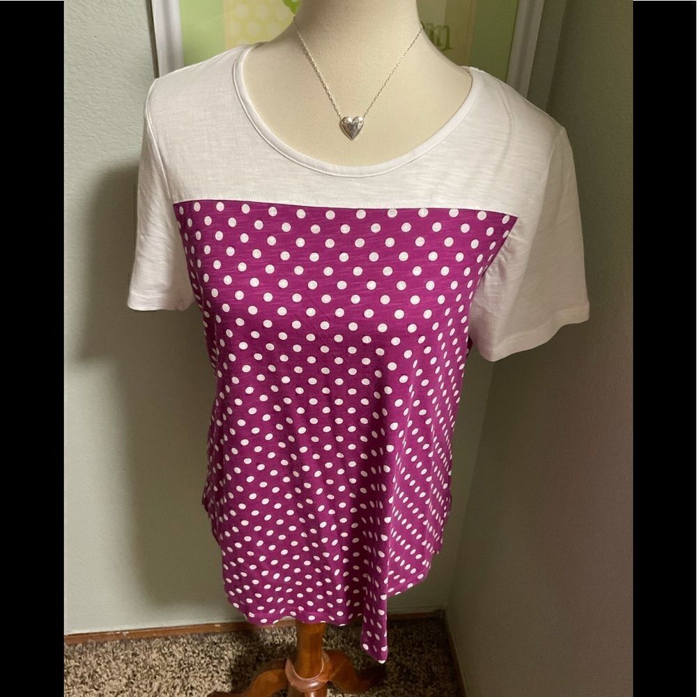 NWT Christopher & Banks White and Purple Polka Dots Medium Top #196